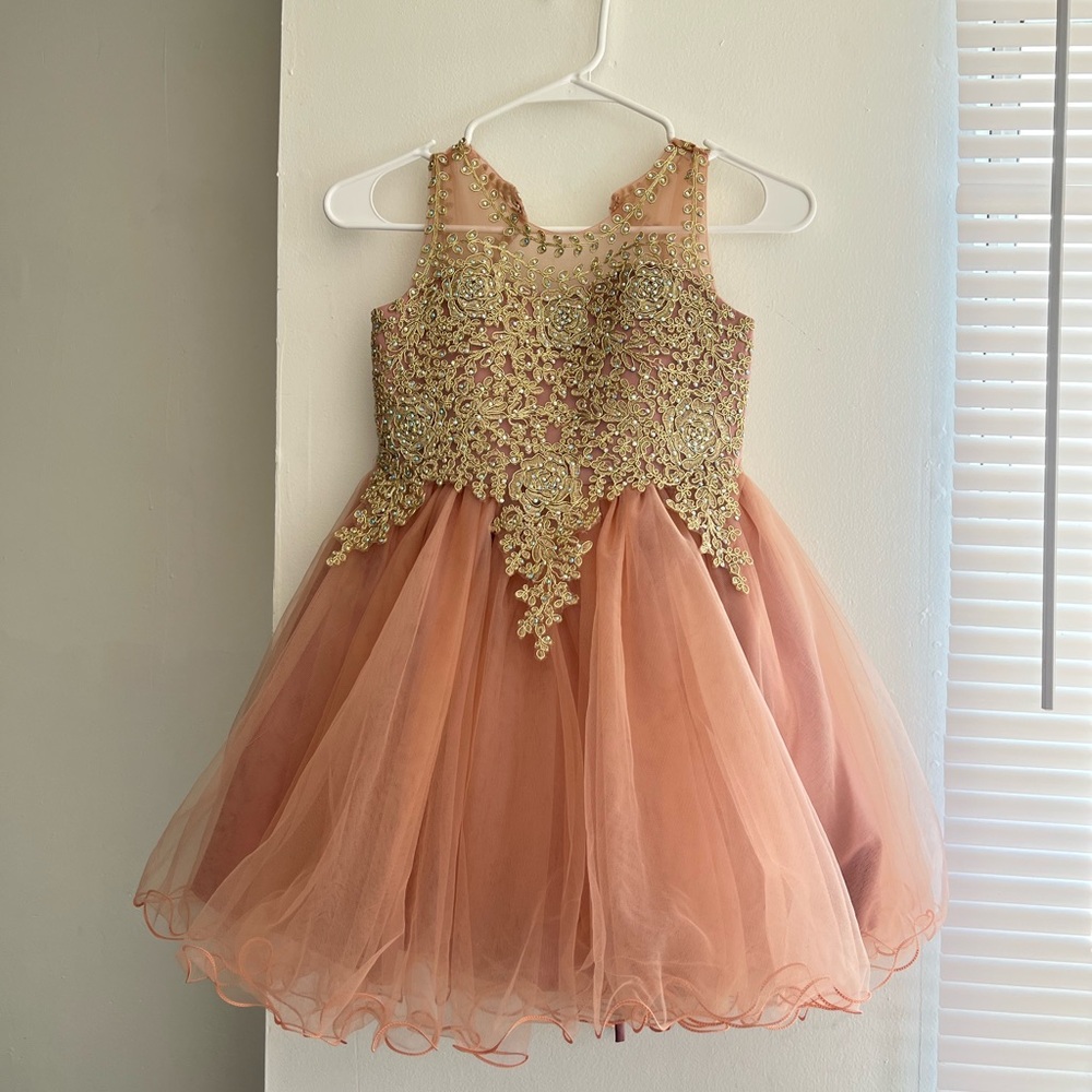 Tip Top Kids Gold and Orange A-line Halter Dress